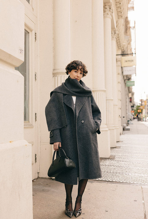 Carina Wool & Silk Scarf Coat - Charcoal