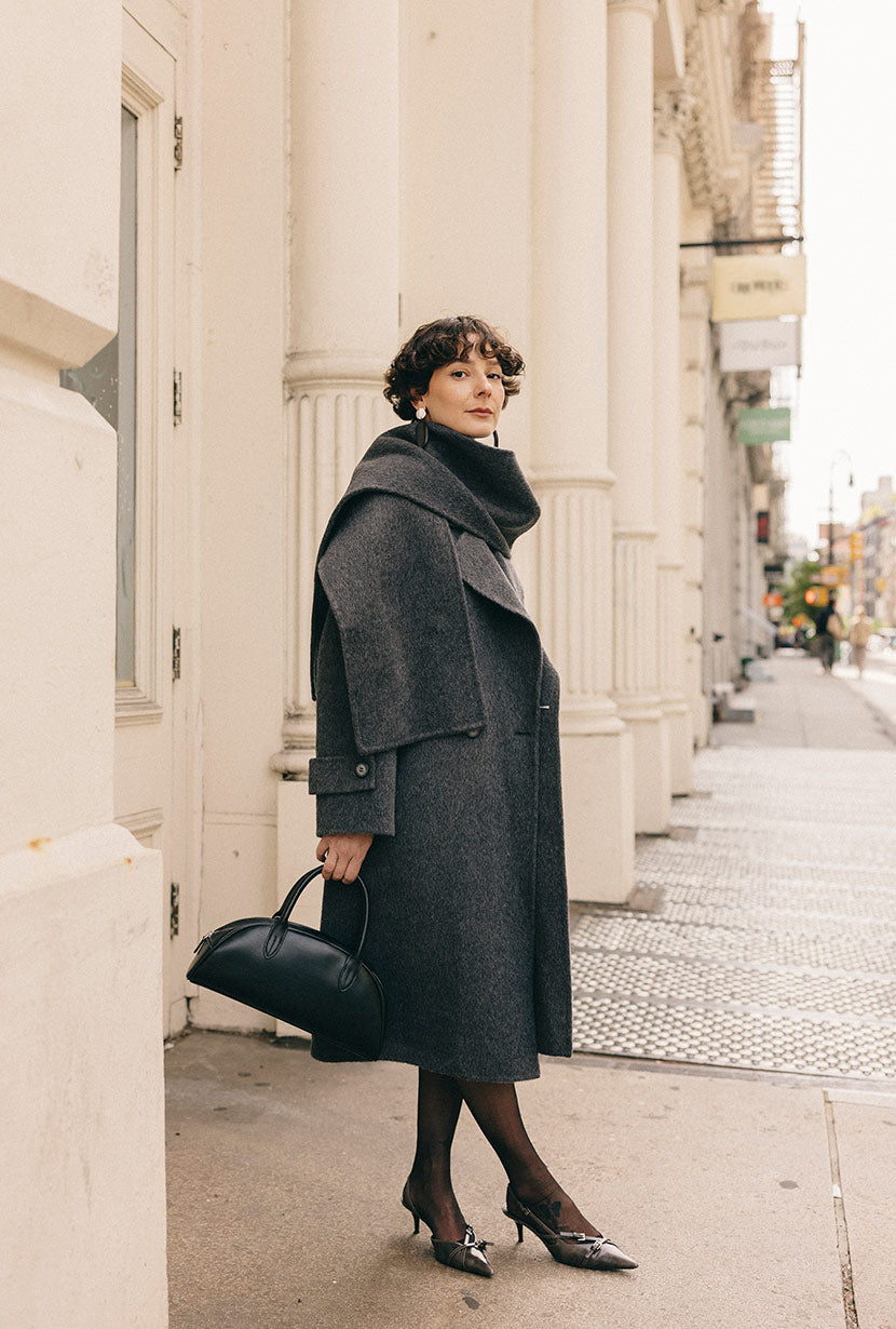 Carina Wool & Silk Scarf Coat - Charcoal