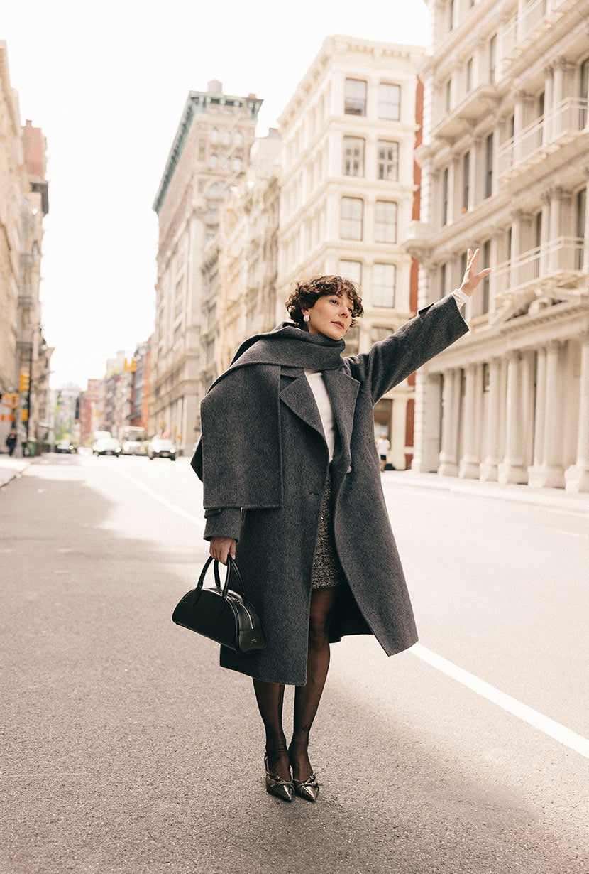 Carina Wool & Silk Scarf Coat - Charcoal