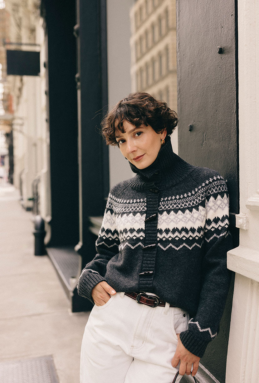 Cohen Fair Isle Wool Cardigan - Charcoal
