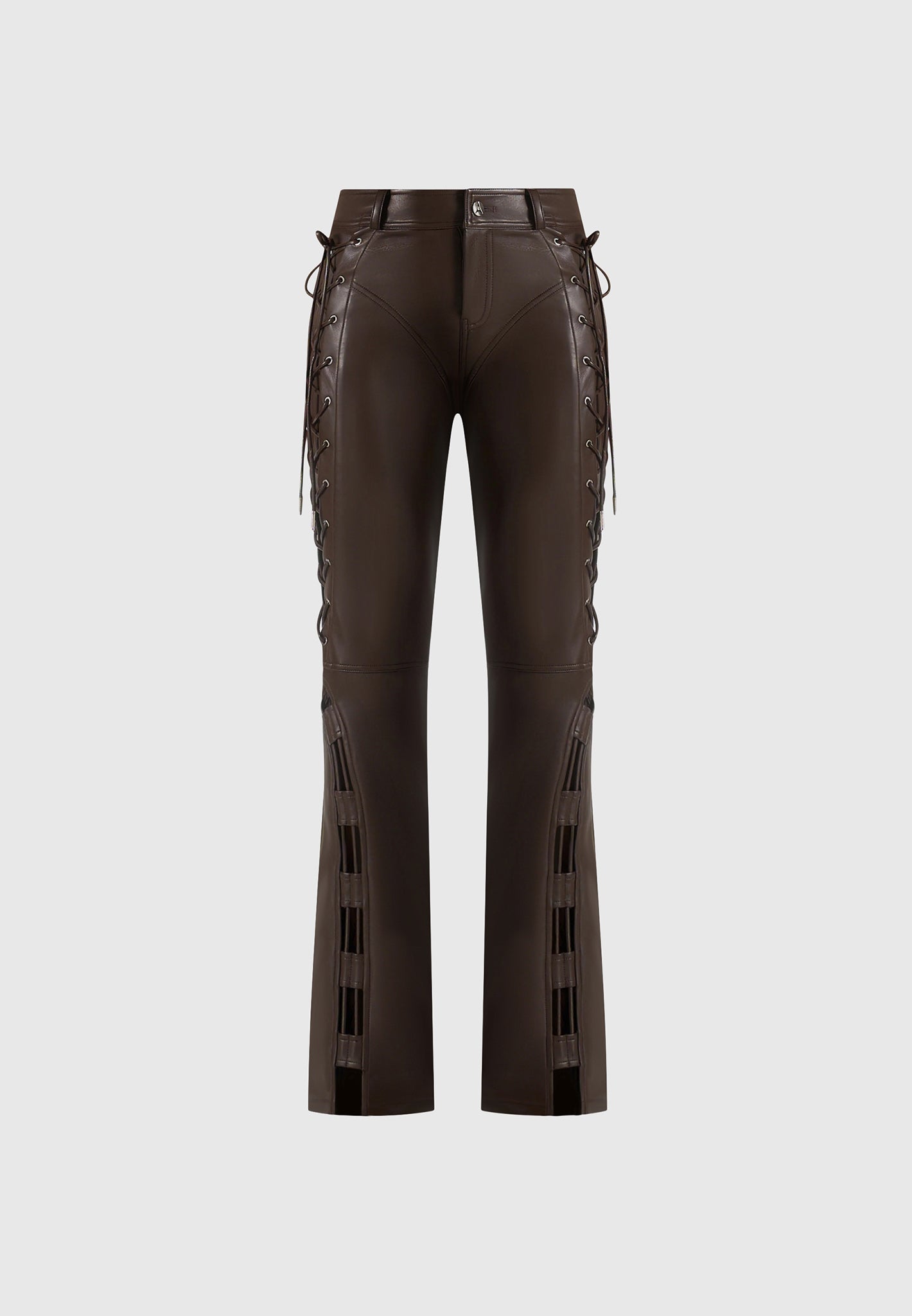 Ambre - Leather Lace Up Flared Trousers - Brown