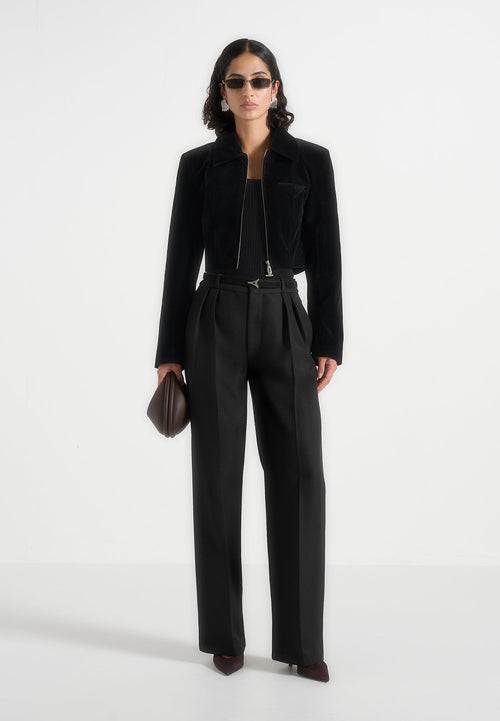 Adina - Velvet Cropped Jacket - Black