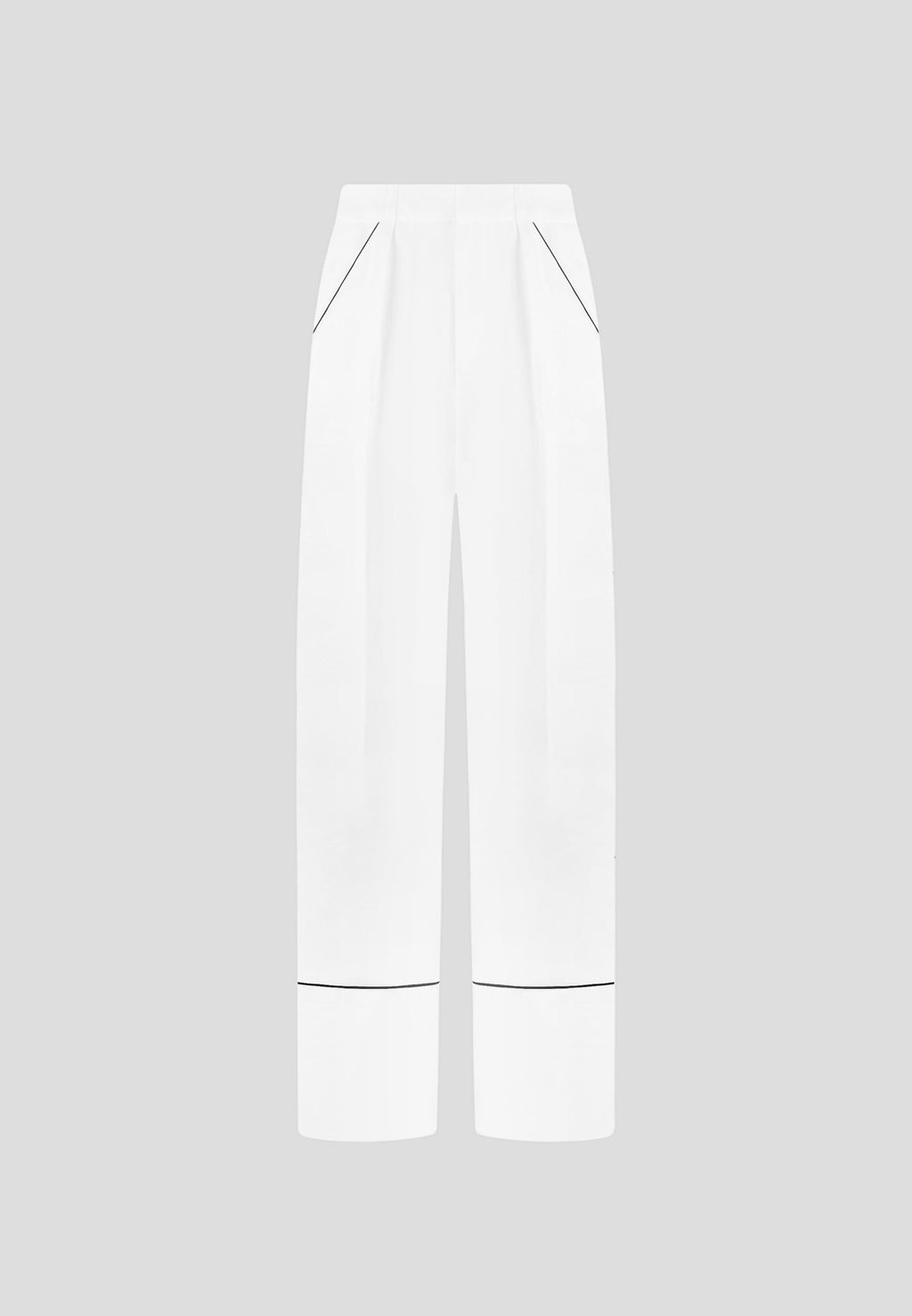 Mina - Contrast Piped Pleated Trousers - White/Black