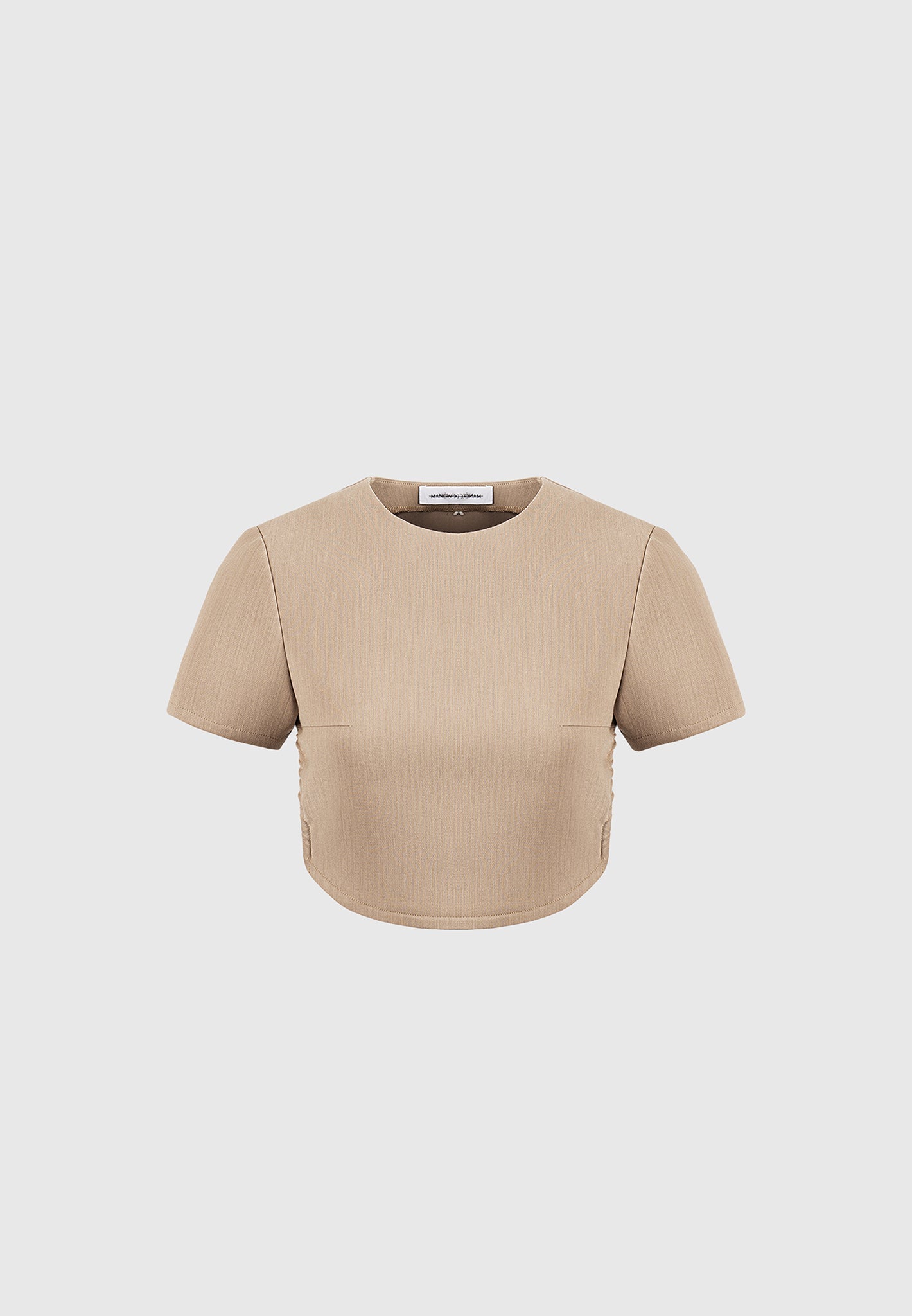 Curved Hem Backless Top with Tie - Dark Beige
