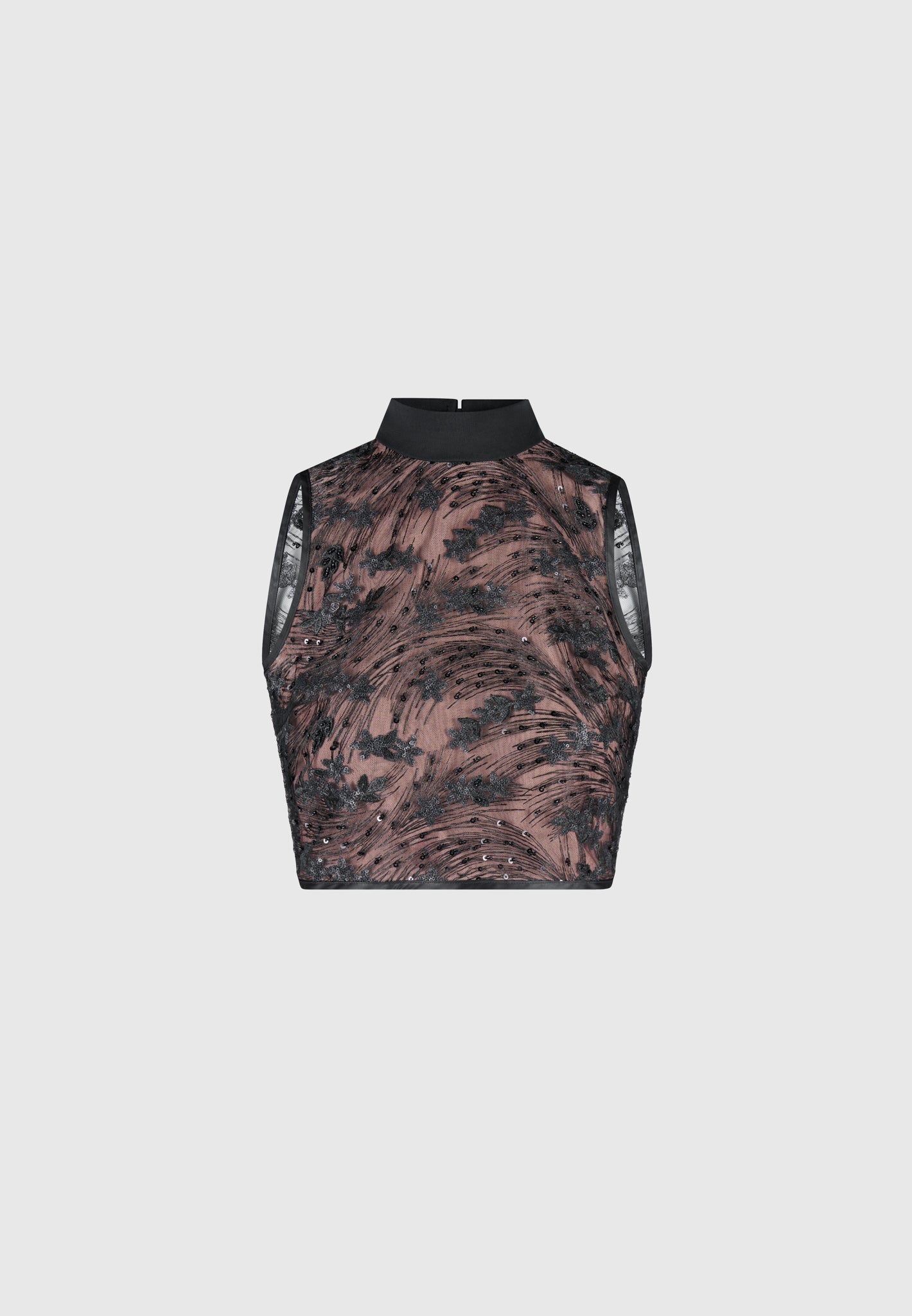 Embellished Lace Open Back Top - Black