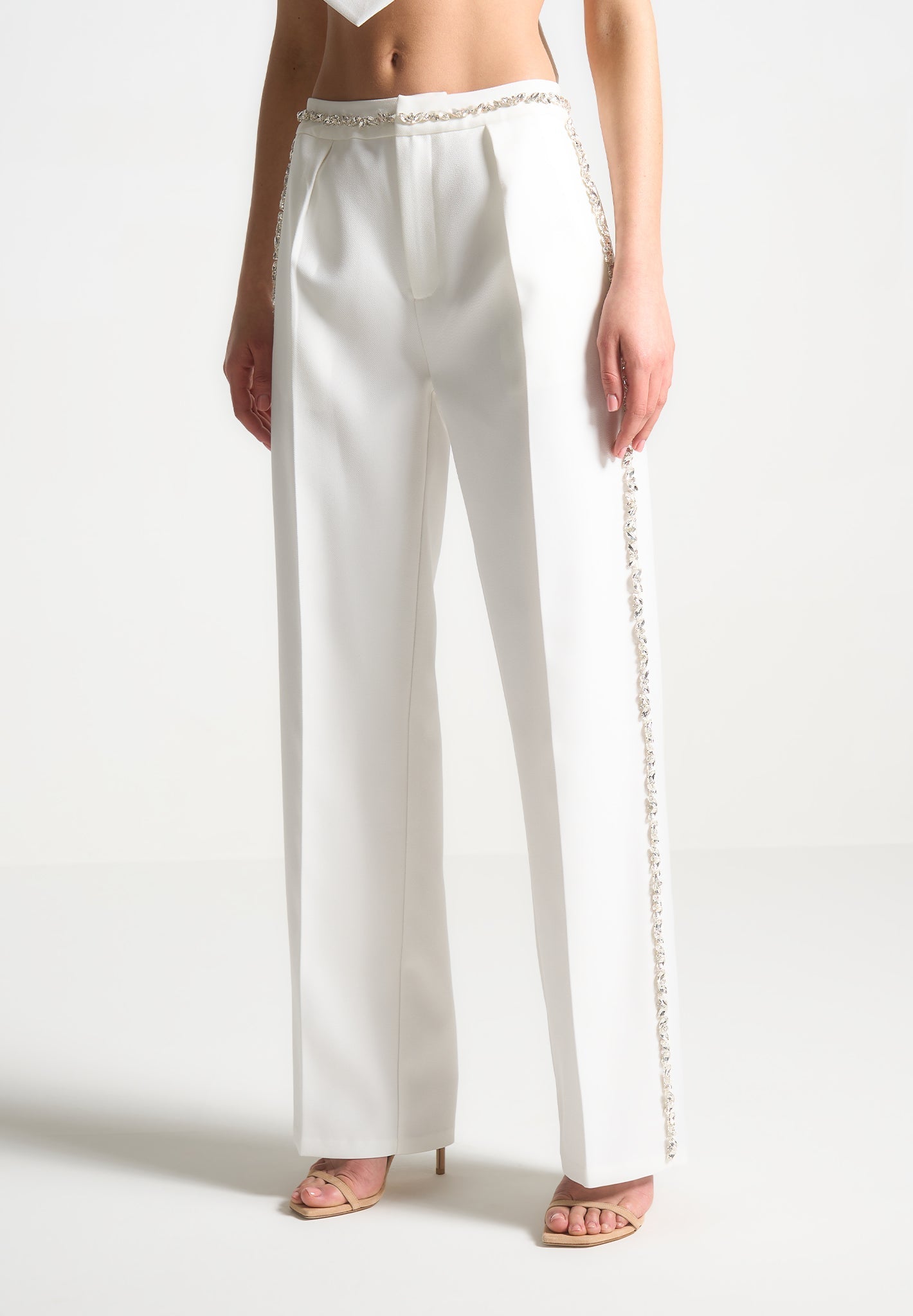 Patricia - Embellished Tailored Trousers - White