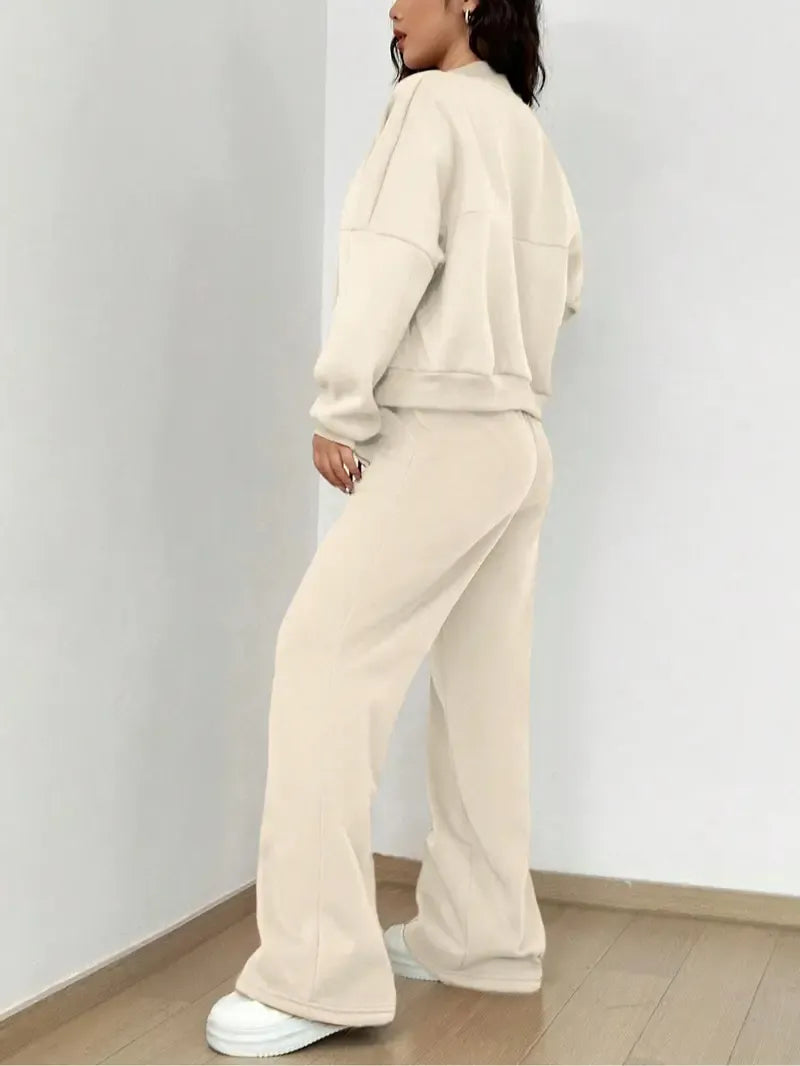 Casual Striped Long Sleeve Zipper Jacket & Pants Set