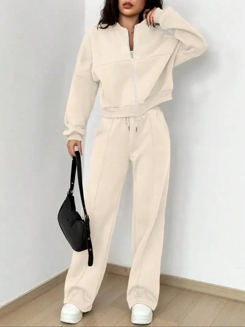 Casual Striped Long Sleeve Zipper Jacket & Pants Set