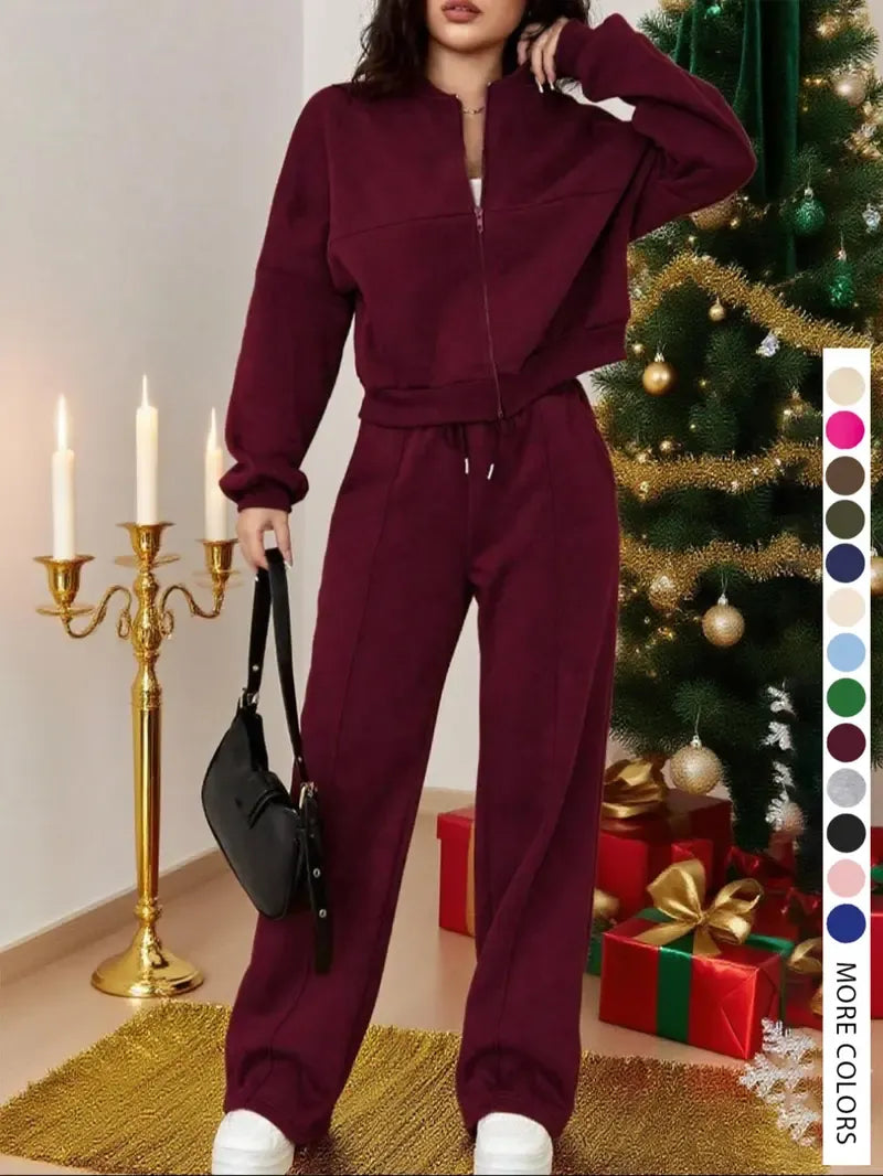 Casual Striped Long Sleeve Zipper Jacket & Pants Set