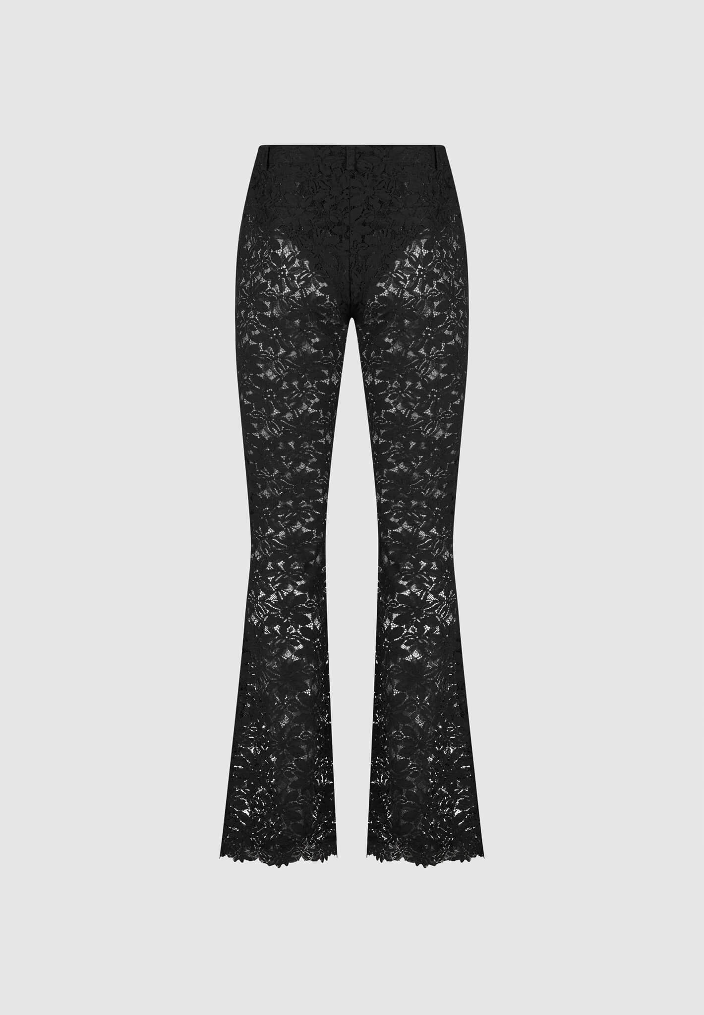 Lace Fit and Flare Trousers - Black