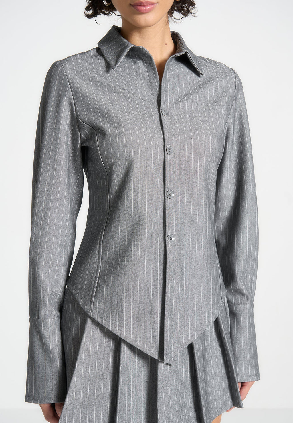 Sonia - Pinstripe Angled Shirt - Grey