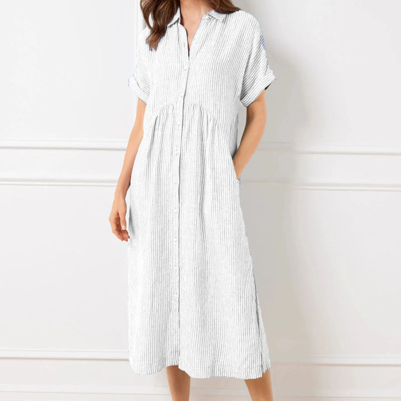 Striped Lapel Button Down Shirt Dress
