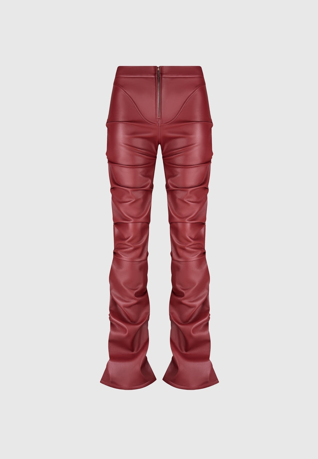 Caroline - Tacked Leather Flared Trousers - Wine Red
